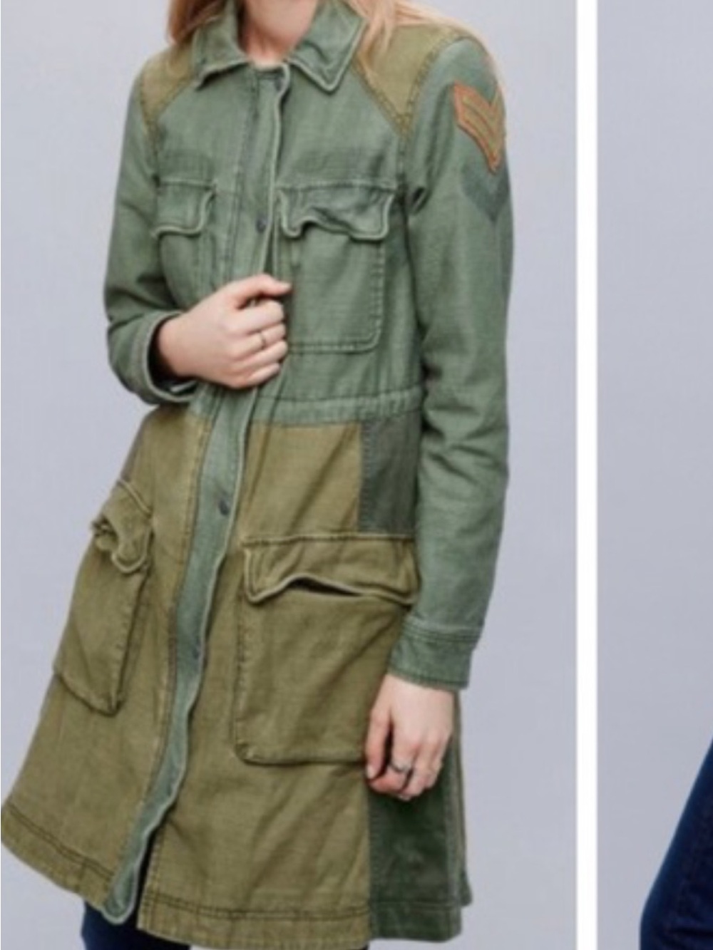 NWT Free People Olive Green Military-Style Women's Coat with plaid lining